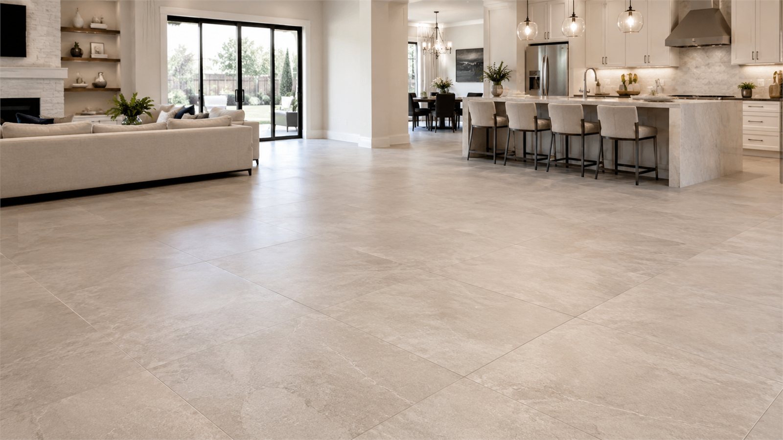 Large-format porcelain tile floor installation in Jacksonville, FL