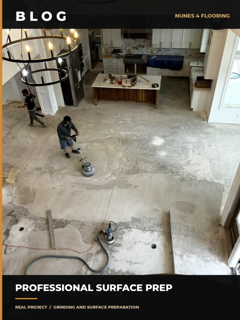 Real Nunes 4 Flooring crew grinding and preparing a residential subfloor prior to installing new flooring